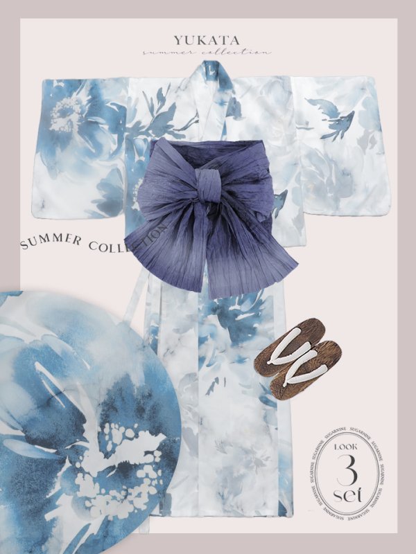 画像27: 【即日発送】セパレートグラデーションブルーグリーン浴衣  【浴衣4点セット 浴衣/帯/下駄】[YMT] (27)