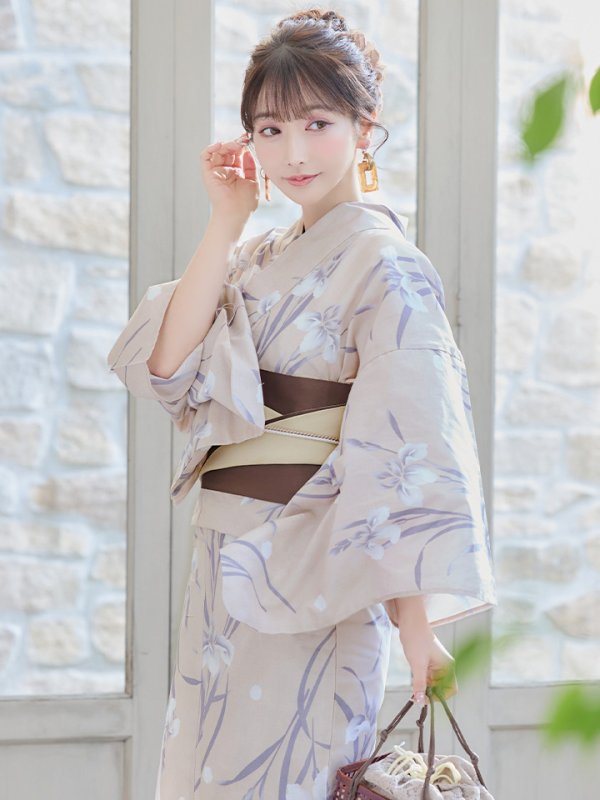 画像9: 【即日発送】ベージュ地×水仙の花浴衣  【浴衣３点セット 浴衣/帯/下駄】[YMT] (9)
