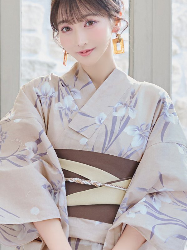 画像5: 【即日発送】ベージュ地×水仙の花浴衣  【浴衣３点セット 浴衣/帯/下駄】[YMT] (5)