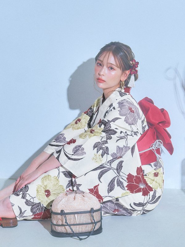 画像10: 【即日発送】レトロモダンフラワー浴衣  【浴衣３点セット 浴衣/帯/下駄】[YMT] (10)