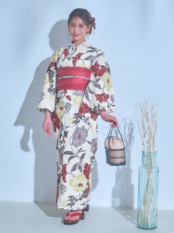 画像4: 【即日発送】レトロモダンフラワー浴衣  【浴衣３点セット 浴衣/帯/下駄】[YMT] (4)