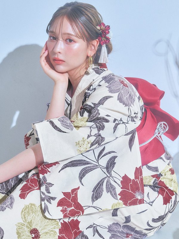 画像6: 【即日発送】レトロモダンフラワー浴衣  【浴衣３点セット 浴衣/帯/下駄】[YMT] (6)