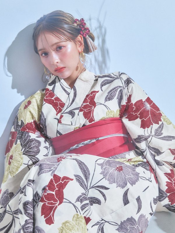 画像7: 【即日発送】レトロモダンフラワー浴衣  【浴衣３点セット 浴衣/帯/下駄】[YMT] (7)