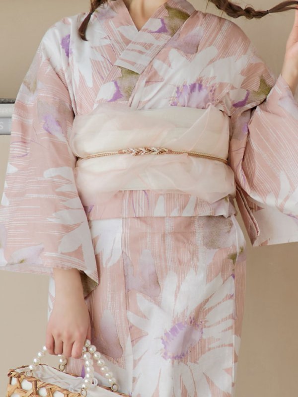 画像12: 【即日発送】大人レトロピンク浴衣  【浴衣３点セット 浴衣/帯/下駄】[YMT] (12)