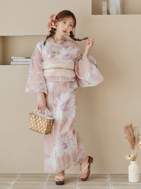 画像3: 【即日発送】大人レトロピンク浴衣  【浴衣３点セット 浴衣/帯/下駄】[YMT] (3)