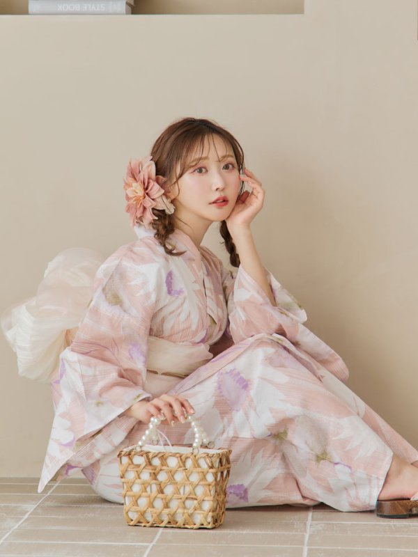 画像8: 【即日発送】大人レトロピンク浴衣  【浴衣３点セット 浴衣/帯/下駄】[YMT] (8)