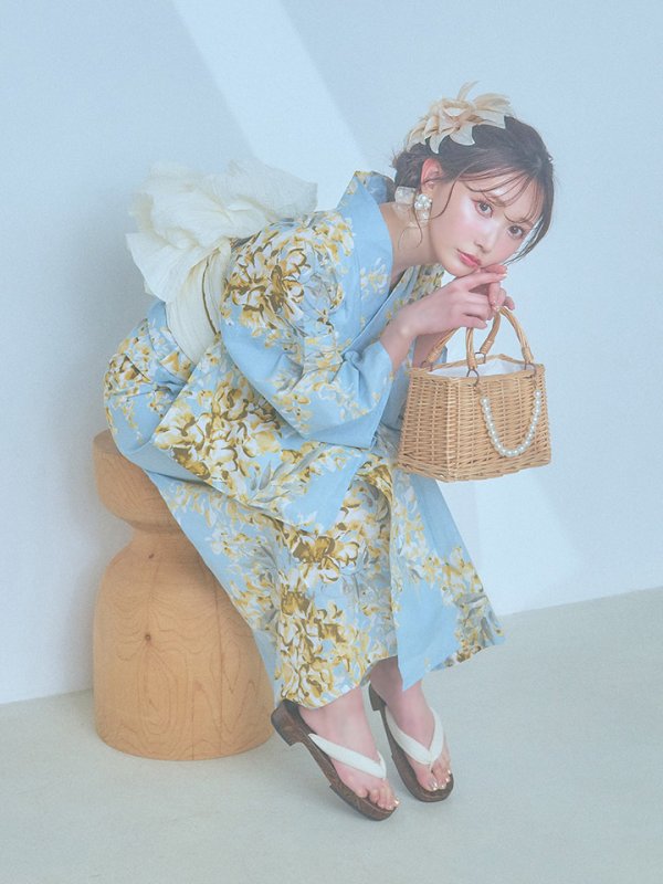 画像14: 【即日発送】ライトブルー×キバナフジ浴衣  【浴衣３点セット 浴衣/帯/下駄】[YMT] (14)