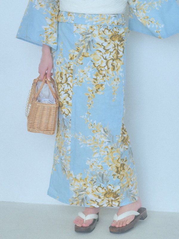 画像17: 【即日発送】ライトブルー×キバナフジ浴衣  【浴衣３点セット 浴衣/帯/下駄】[YMT] (17)