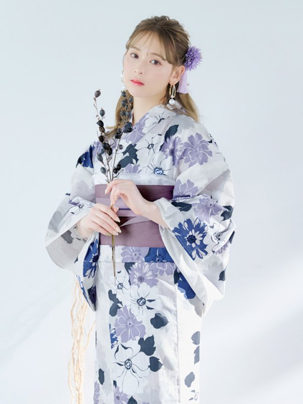 画像12: 【即日発送】パープルフラワー浴衣  【浴衣３点セット 浴衣/帯/下駄】[YMT] (12)