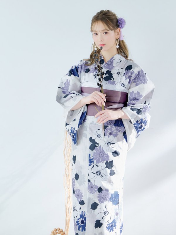 画像13: 【即日発送】パープルフラワー浴衣  【浴衣３点セット 浴衣/帯/下駄】[YMT] (13)