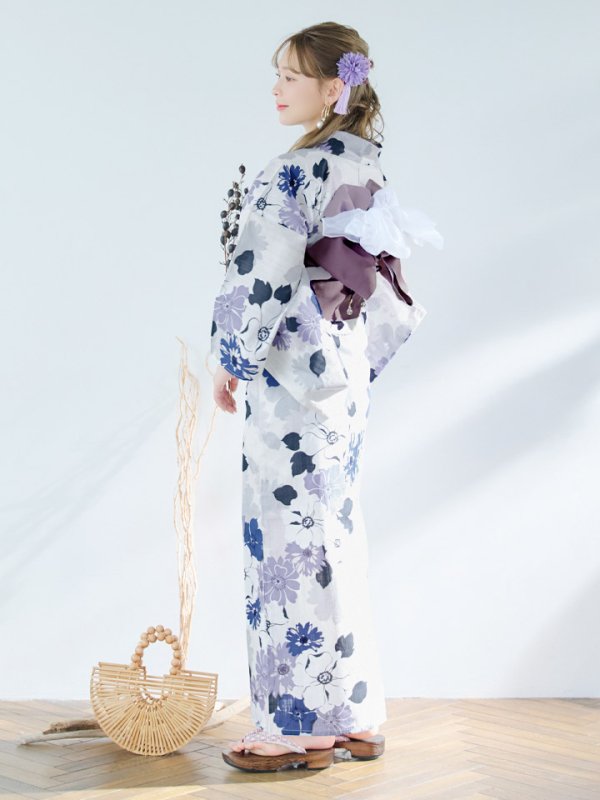 画像15: 【即日発送】パープルフラワー浴衣  【浴衣３点セット 浴衣/帯/下駄】[YMT] (15)