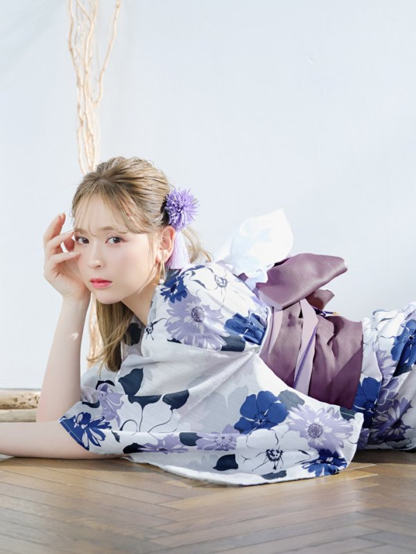 画像6: 【即日発送】パープルフラワー浴衣  【浴衣３点セット 浴衣/帯/下駄】[YMT] (6)