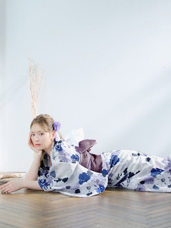 画像8: 【即日発送】パープルフラワー浴衣  【浴衣３点セット 浴衣/帯/下駄】[YMT] (8)