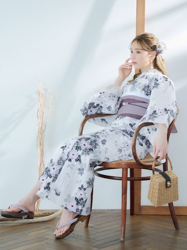 画像10: 【即日発送】朝顔×くすみパープル浴衣  【浴衣３点セット 浴衣/帯/下駄】[YMT] (10)