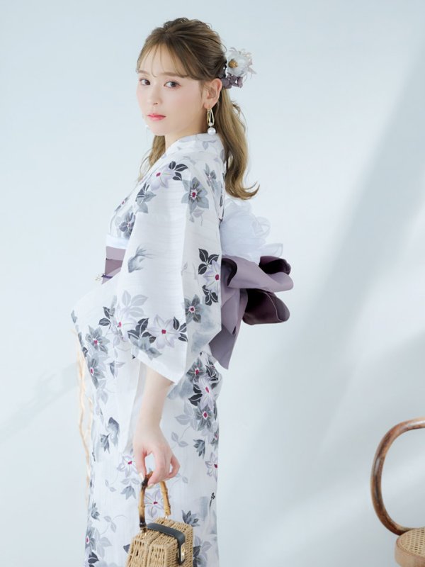 画像12: 【即日発送】朝顔×くすみパープル浴衣  【浴衣３点セット 浴衣/帯/下駄】[YMT] (12)