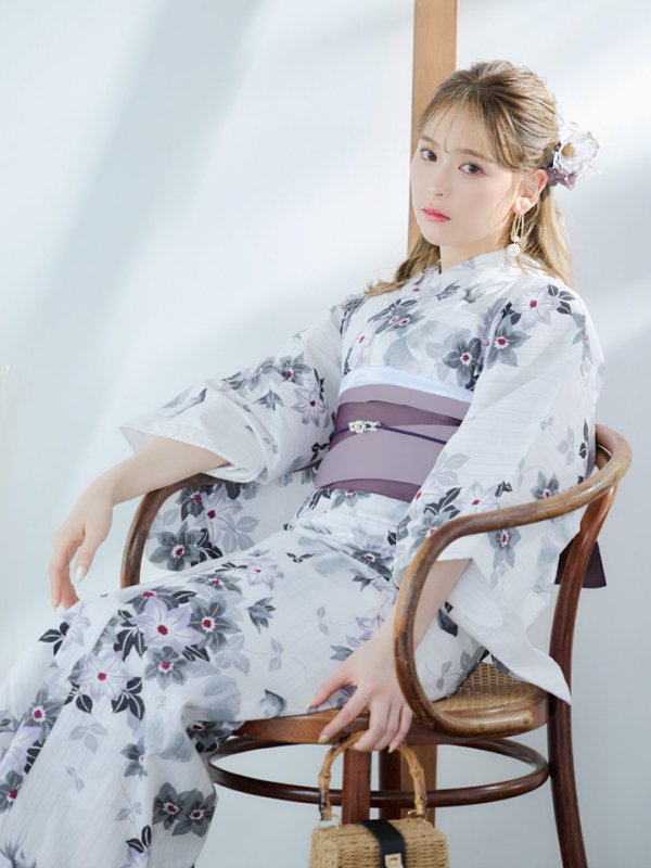 画像6: 【即日発送】朝顔×くすみパープル浴衣  【浴衣３点セット 浴衣/帯/下駄】[YMT] (6)