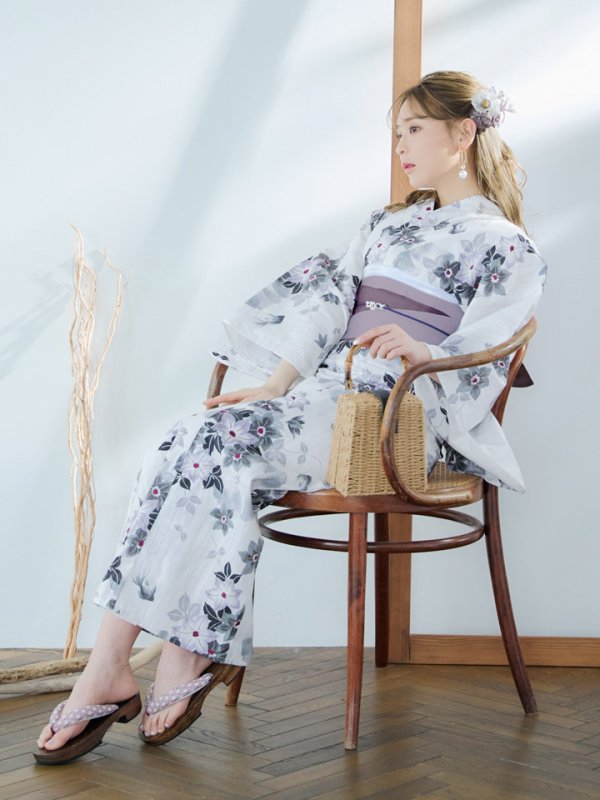 画像8: 【即日発送】朝顔×くすみパープル浴衣  【浴衣３点セット 浴衣/帯/下駄】[YMT] (8)