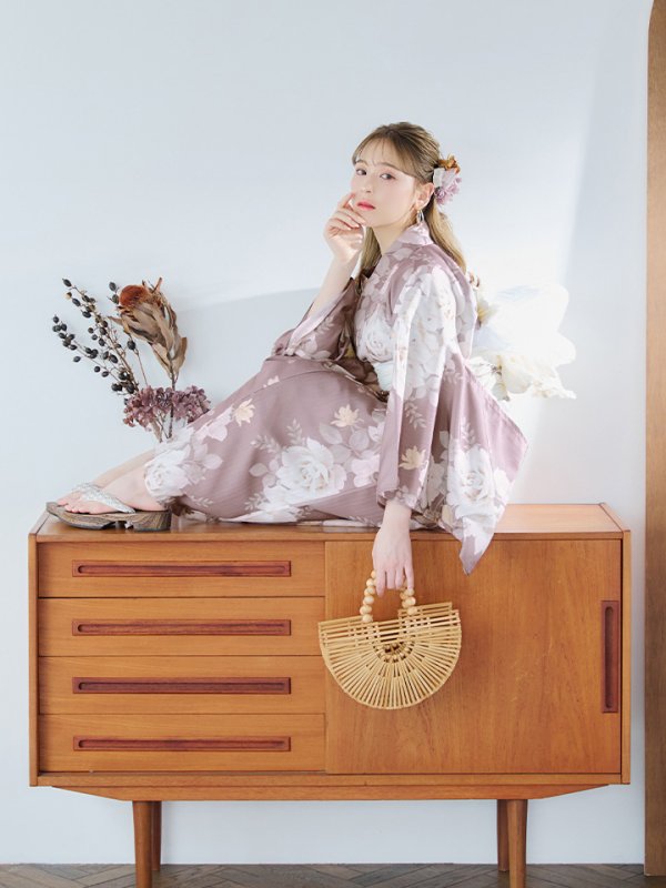 画像10: 【即日発送】ピンクベージュフラワー浴衣  【浴衣３点セット 浴衣/帯/下駄】[YMT] (10)