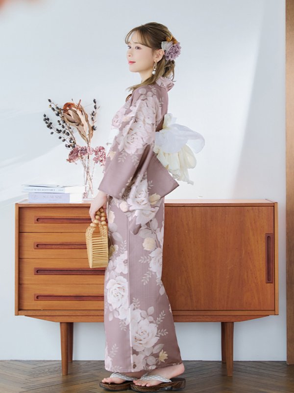 画像15: 【即日発送】ピンクベージュフラワー浴衣  【浴衣３点セット 浴衣/帯/下駄】[YMT] (15)