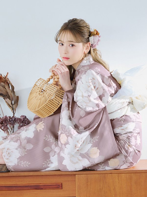 画像5: 【即日発送】ピンクベージュフラワー浴衣  【浴衣３点セット 浴衣/帯/下駄】[YMT] (5)