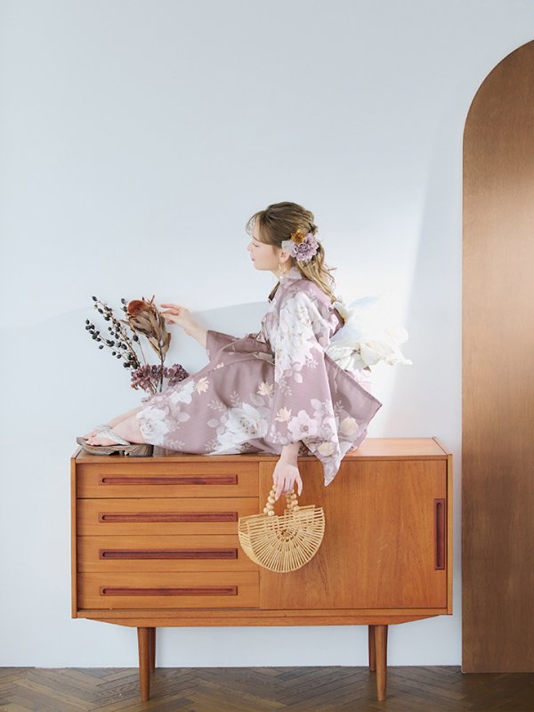 画像8: 【即日発送】ピンクベージュフラワー浴衣  【浴衣３点セット 浴衣/帯/下駄】[YMT] (8)