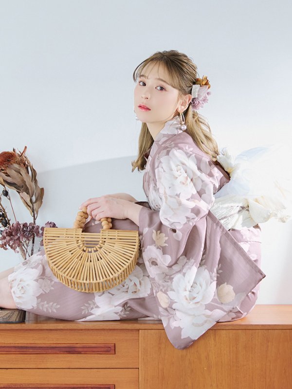 画像9: 【即日発送】ピンクベージュフラワー浴衣  【浴衣３点セット 浴衣/帯/下駄】[YMT] (9)