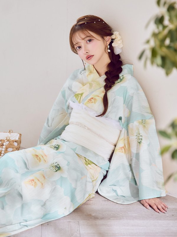 画像1: ニュアンス牡丹ペールトーン浴衣【浴衣３点セット 浴衣/帯/下駄】[YMT] (1)