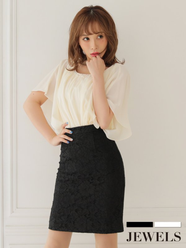 画像2: SALE!【スカート・S-Lサイズ/2カラー】総レース膝丈タイトスカート[HC02]【YN】 (2)