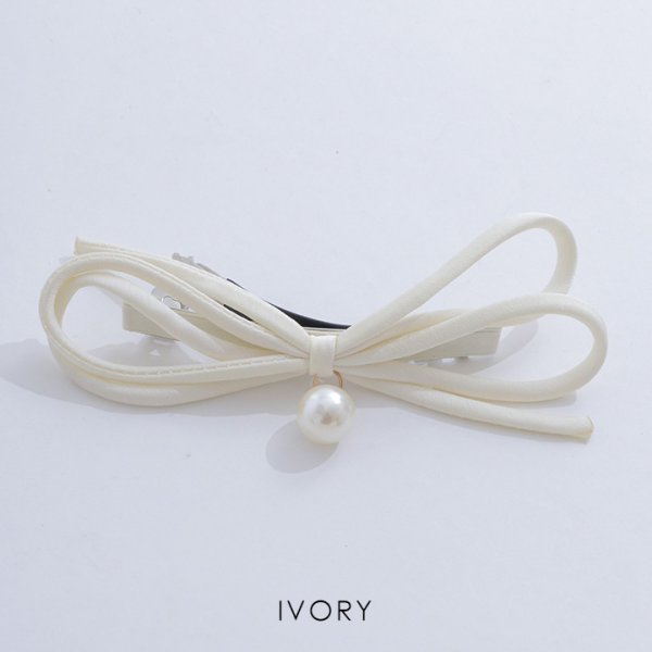 画像2: 【アクセサリー：バレッタ】紐リボンパールバレッタ【1カラー】[OF02] (2)