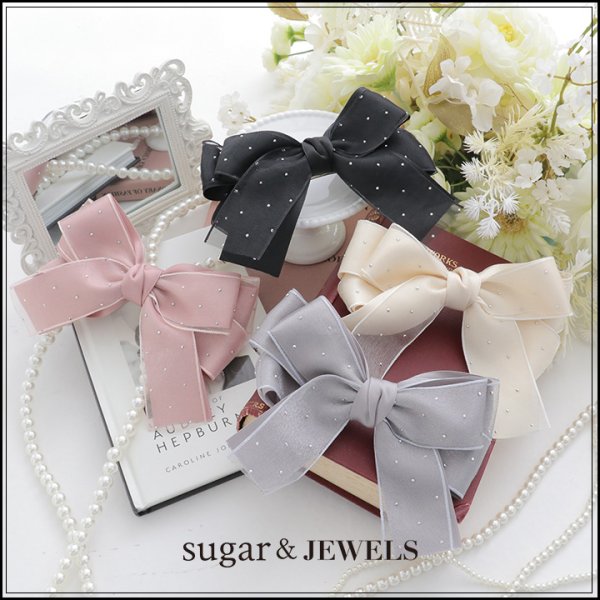 画像2: 【アクセサリー：バレッタ】ビジューシフォンリボンバレッタ【4カラー】[OF02] (2)