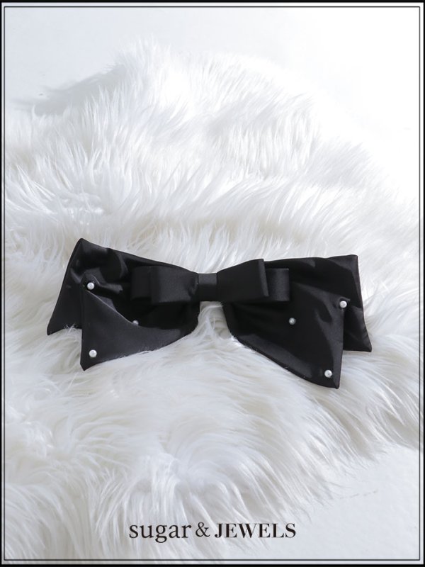 画像1: 【ヘアアクセサリー】パールリボンバレッタ【1カラー】[OF02]  (1)