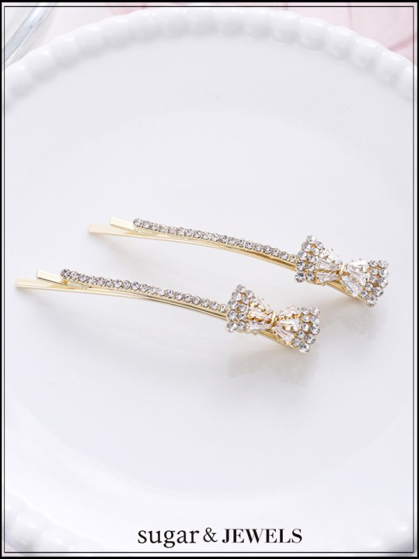 画像1: 【ヘアアクセ】ビジューリボンヘアピン【Fサイズ/1カラー】[OF02]  (1)