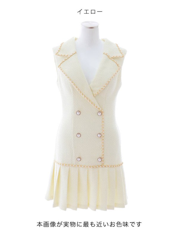 画像14: ノースリーブツイードプリーツミニドレス/キャバドレス【XS-XLサイズ/1カラー】[OF01A] 【SB】dzw (14)