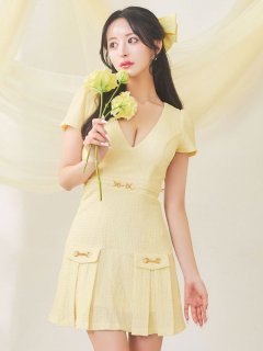 ワッフルイエロープリーツスカートミニドレス /キャバドレス【XS-Mサイズ/1カラー】[OF01] 【SB】dzwv