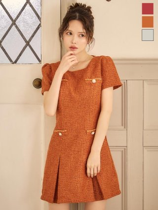 JEWELS オレンジ　ツイードセットアップ　キャバドレス オレンジ(橙)ミニドレス一覧 | キャバドレスの通販なら JEWELS