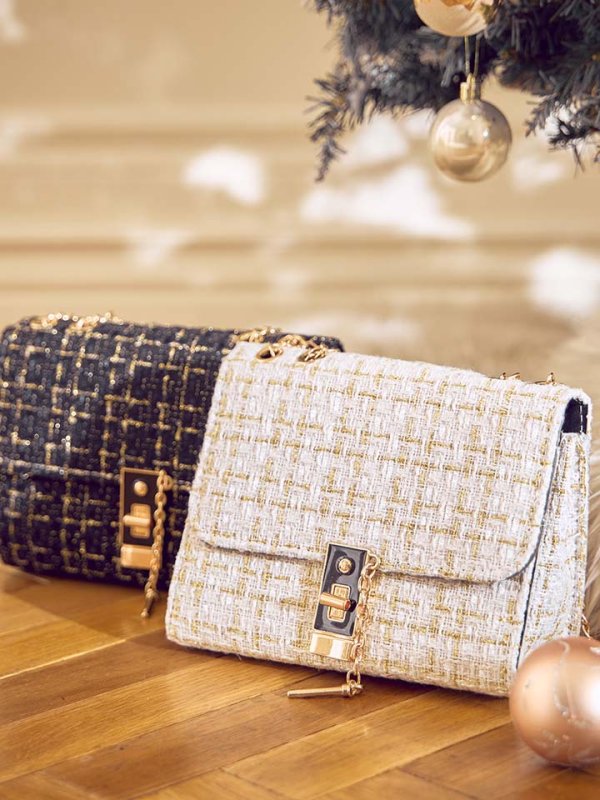 画像13: 【バッグ】2wayゴールドチェーンツイードバッグ【2カラー】[OF03] (13)