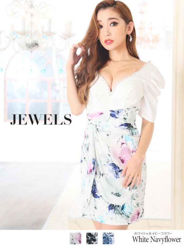 画像4: SALE!【訳あり商品】【高級ドレスSALE】フラワープリント/ハーフスリーブ/ミニキャバドレス/ミニドレス【S-Mサイズ/3カラー】[OF03]【B】 (4)