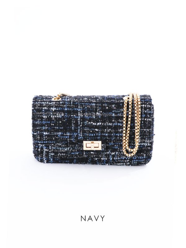 画像2: ツイードバッグ/メタルチェーン/ツイード/ハンドバッグ/ショルダーバッグ/2way【IM】【Fサイズ/2カラー】[OF04] (2)