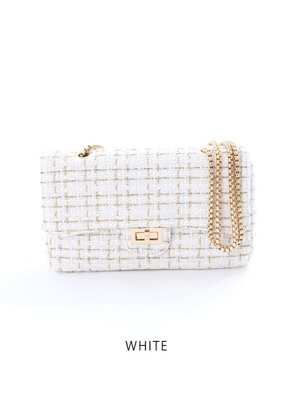 画像3: ツイードチェーンショルダーバッグ【Fサイズ/2カラー】[OF04] 【IM】 (3)