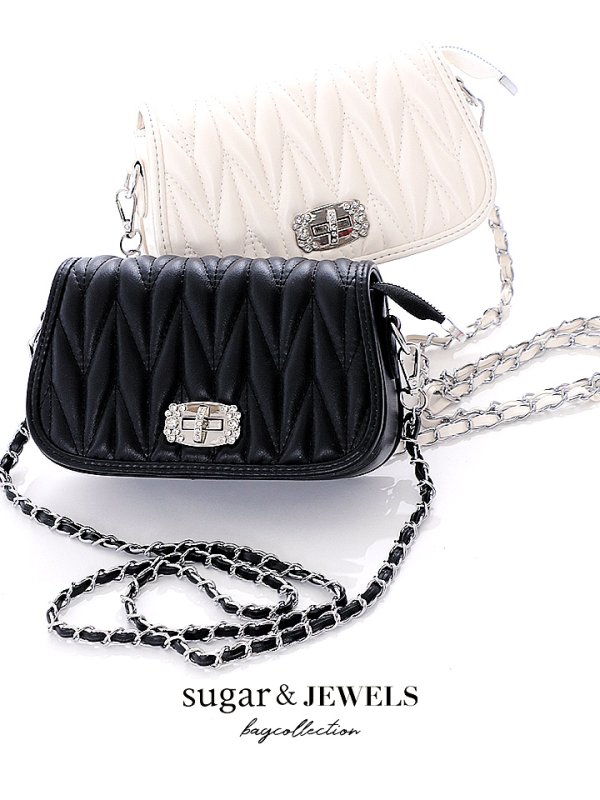 画像1: キルティングショルダービジューバッグ/キルティング/ショルダー/ビジュー/チェーン【Fサイズ/2カラー】[OF04] (1)