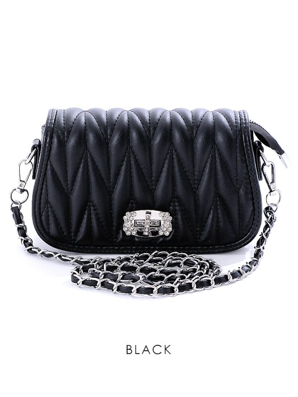 画像2: キルティングショルダービジューバッグ/キルティング/ショルダー/ビジュー/チェーン【Fサイズ/2カラー】[OF04] (2)