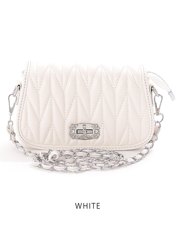 画像3: キルティングショルダービジューバッグ/キルティング/ショルダー/ビジュー/チェーン【Fサイズ/2カラー】[OF04] (3)