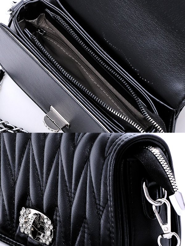 画像6: キルティングショルダービジューバッグ/キルティング/ショルダー/ビジュー/チェーン【Fサイズ/2カラー】[OF04] (6)