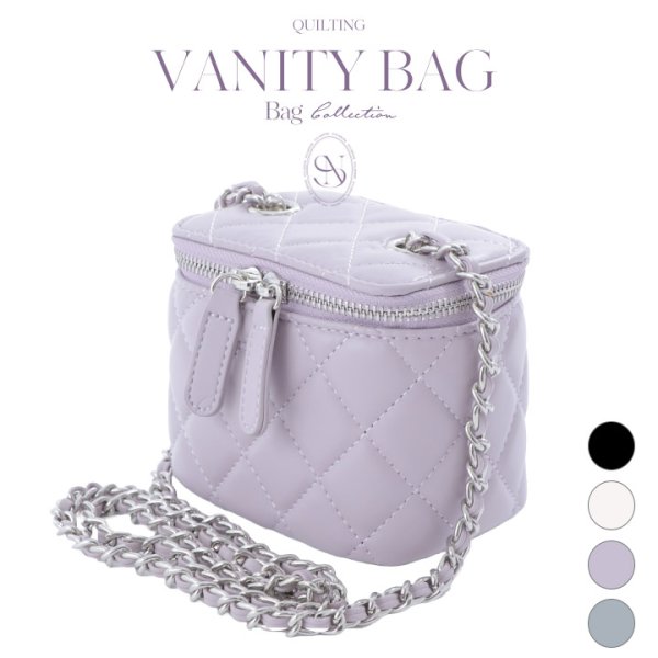 画像2: 【即日発送】【水着小物：ビーチバッグ】ショルダーチェーン付き/ キルティング/ バニティバッグ[OF04] (2)