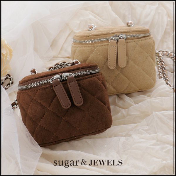 画像2: 【バッグ】チェーンショルダーキルティングスエードバニティバッグ【Fサイズ/2カラー】[OF04] (2)