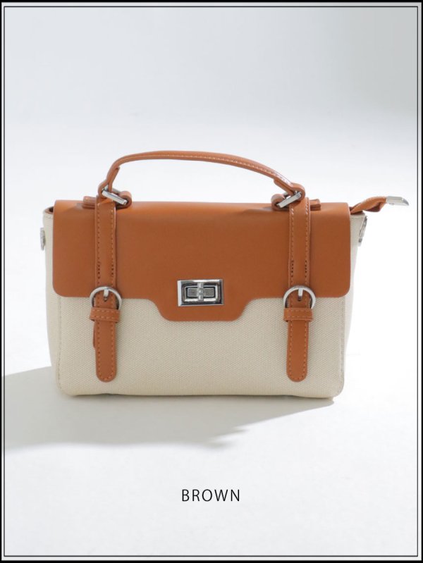 画像3: 【バッグ】レザーキャンバスサッチェルバッグ【Fサイズ/3カラー】[OF02] (3)