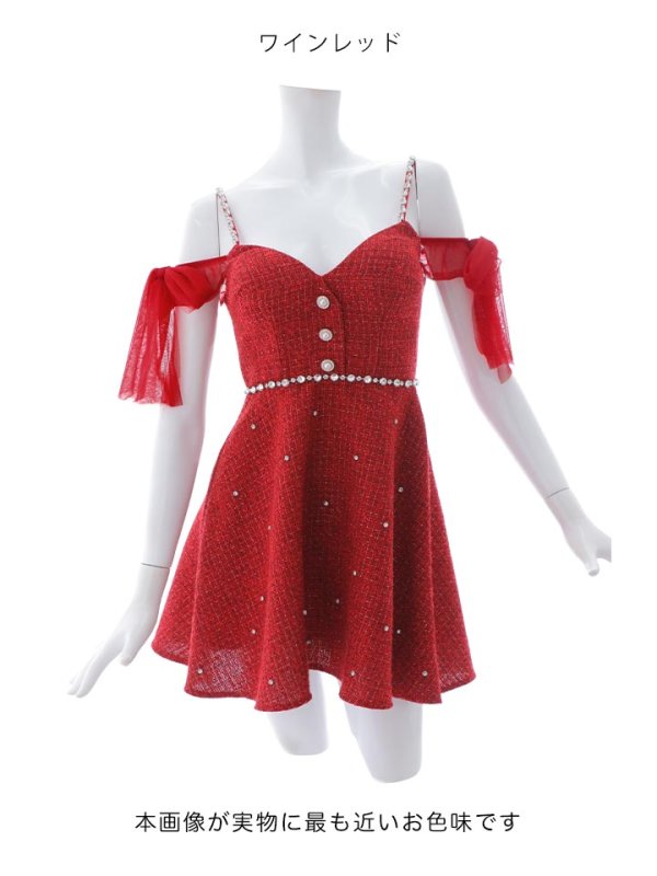 画像18: 【送料無料！】リボンオフショルツイードフレアミニドレス/キャバドレス【XS-Mサイズ/2カラー】[OF03] 【YN】dzwv (18)