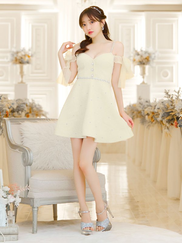 画像3: 【送料無料！】リボンオフショルツイードフレアミニドレス/キャバドレス【XS-Mサイズ/2カラー】[OF03] 【YN】dzwv (3)