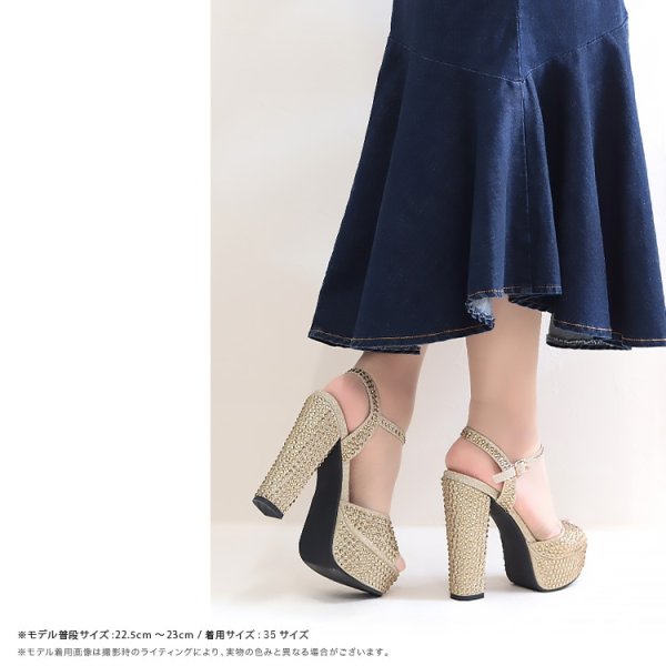 画像3: SALE【COMEX】 2color/ 13cmヒール/ ラメ/ ラインストーン/ オープントゥ/ アンクルストラップ/ ハイヒール/ ストラップサンダル[OF02] (3)