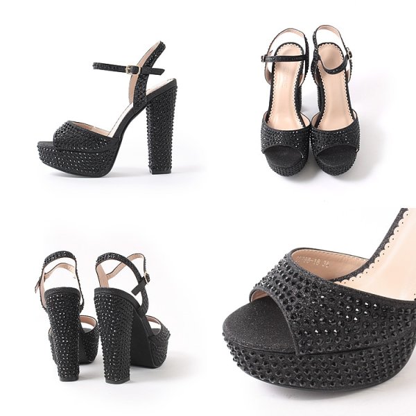 画像8: SALE【COMEX】 2color/ 13cmヒール/ ラメ/ ラインストーン/ オープントゥ/ アンクルストラップ/ ハイヒール/ ストラップサンダル[OF02] (8)